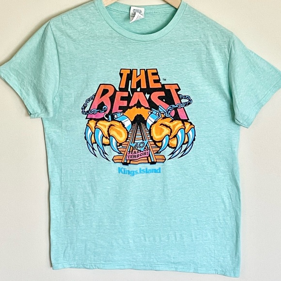 Kings Island The Beast 40th Anniversary Aqua Rollercoaster T Shirt Adult Medium - Picture 4 of 9
